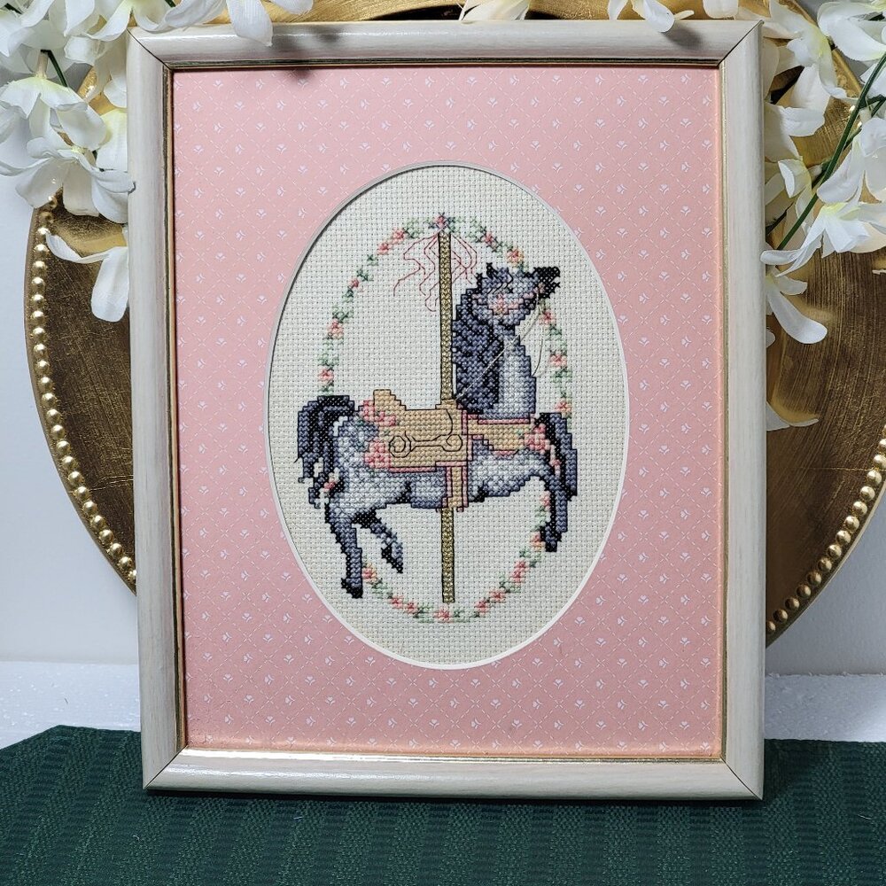 Vintage Dapple Gray Carousel Pony in Cross Stitch
